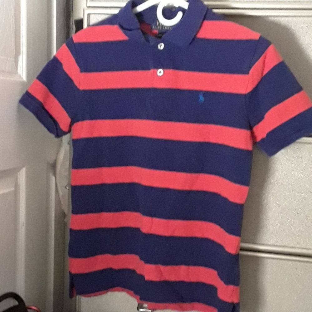 Red and blue striped polo shirt